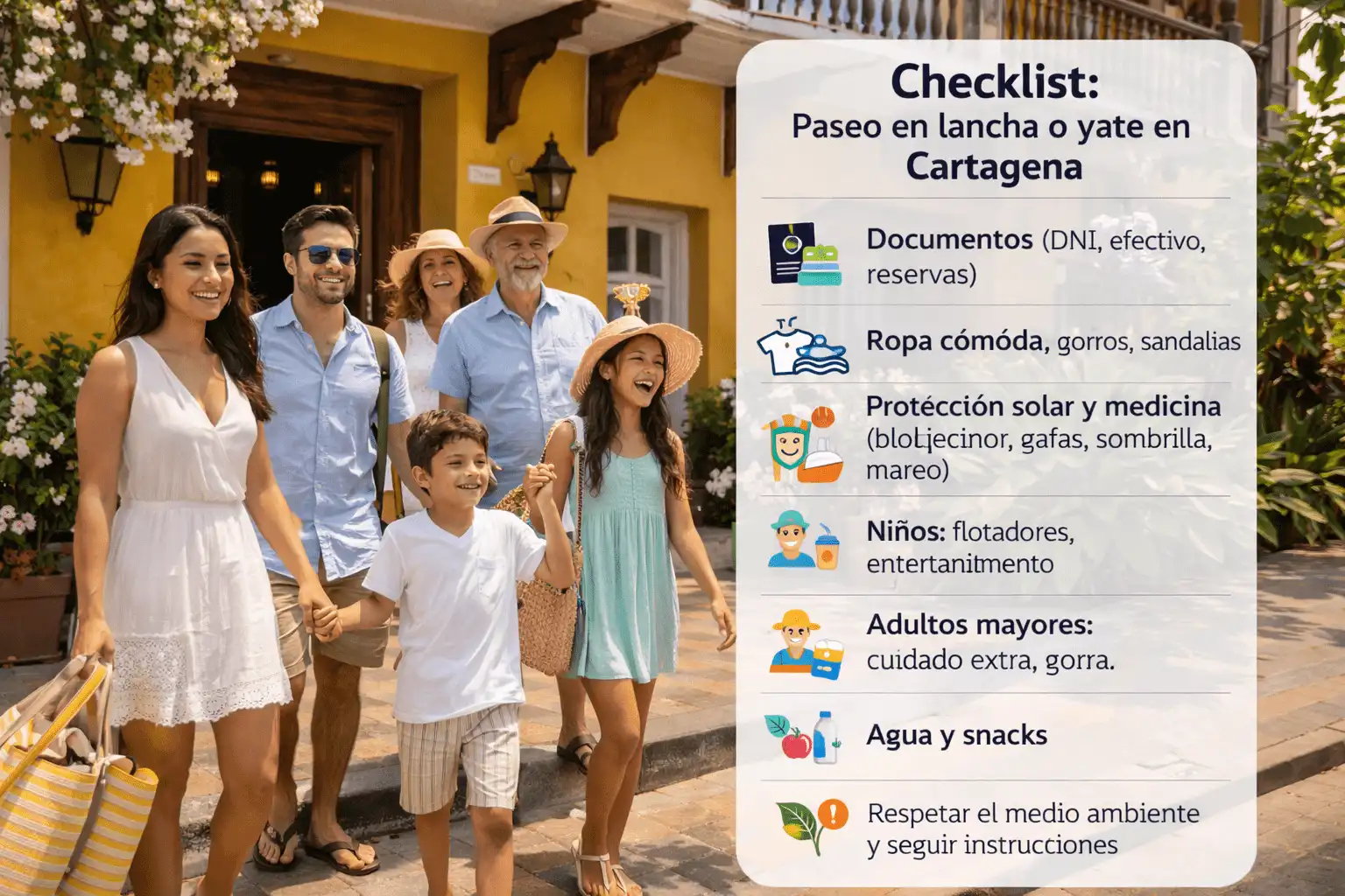 Checklist para paseo en lancha en Cartagena