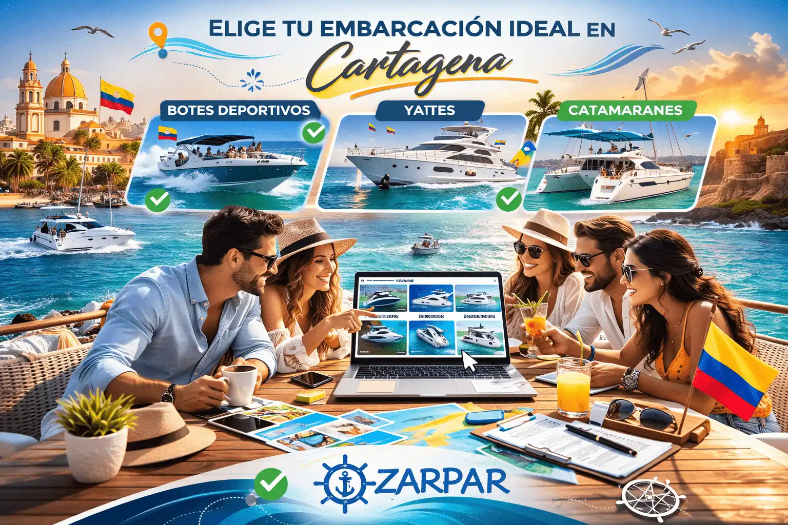 Grupo familiar eligiendo embarcación en Cartagena según presupuesto y edad