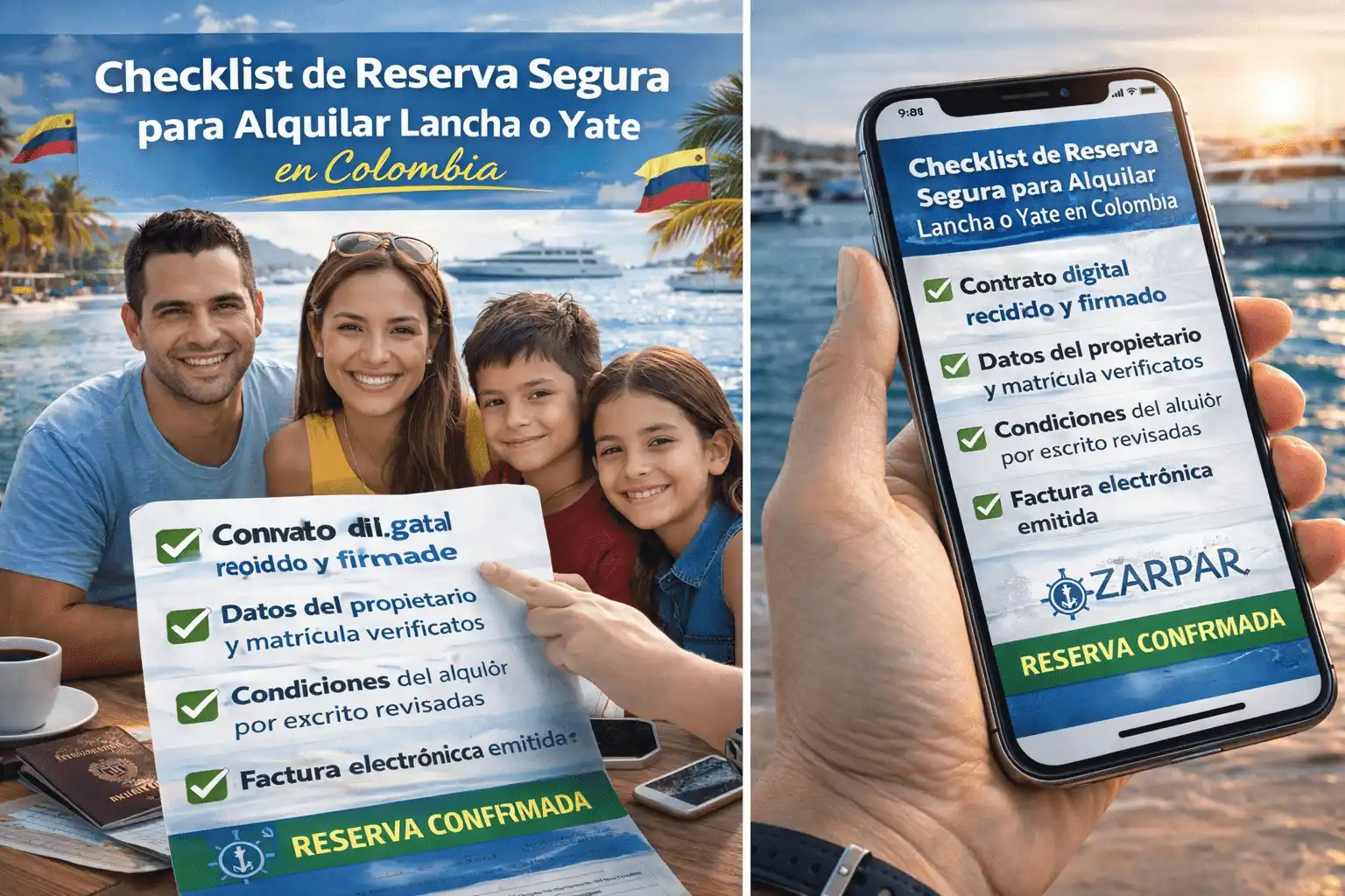 Checklist de reserva segura para alquilar lancha o yate en Colombia