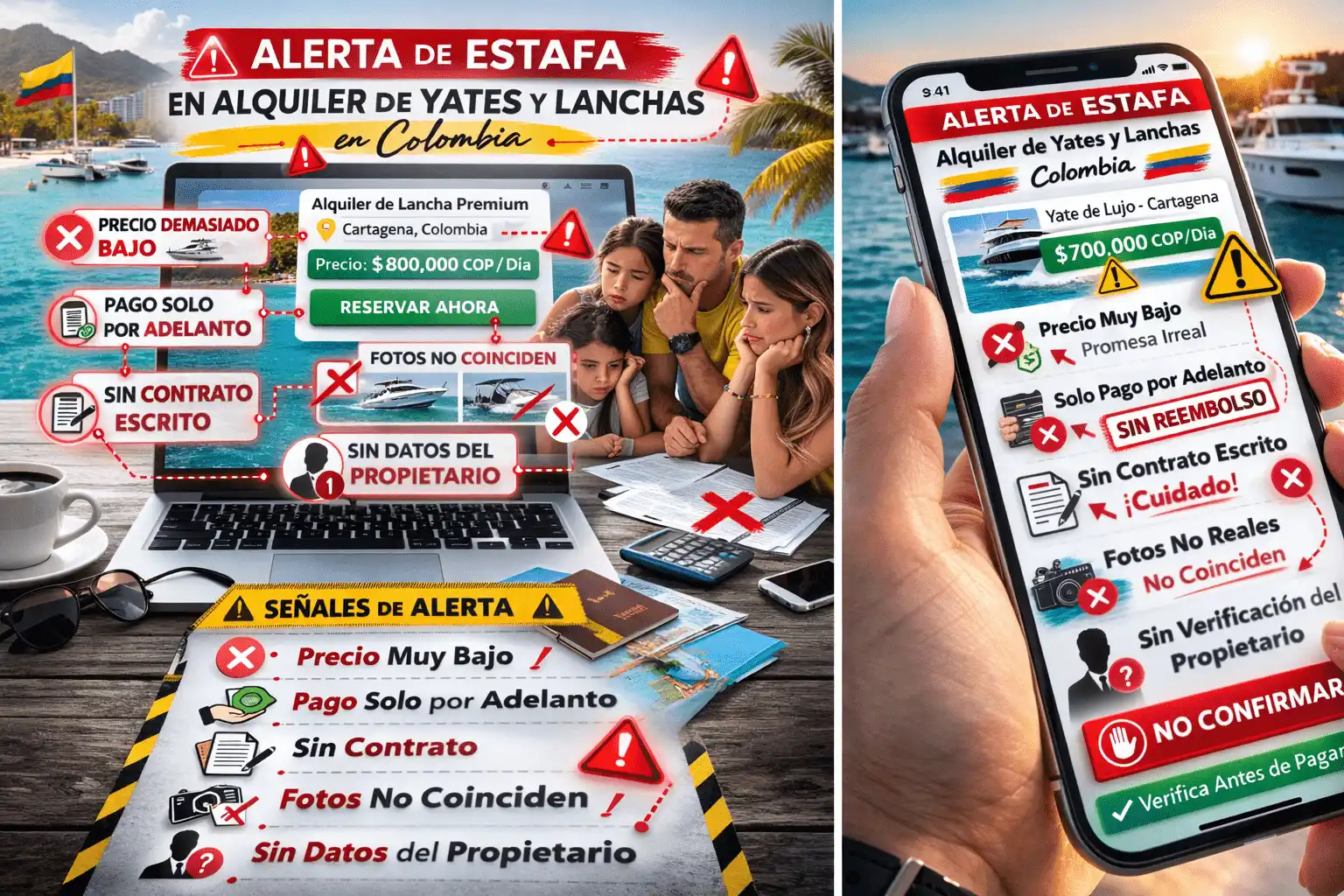 Señales de alerta de estafa en alquiler de yates y lanchas en Colombia
